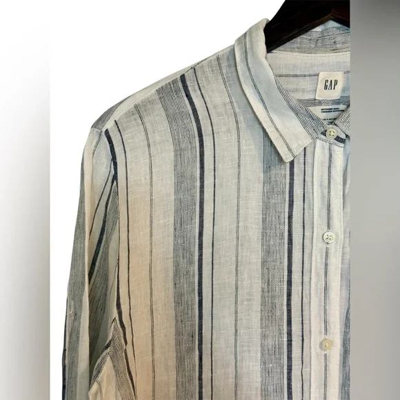 Gap | Oversized Boyfriend Linen Shirt | Gray Stripe | M - Picture 5 of 8